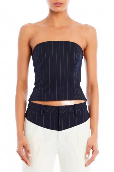 SER.O.YA BRIDGETTE BUSTIER STRIPE TOP IN NAVY PINSTRIPE