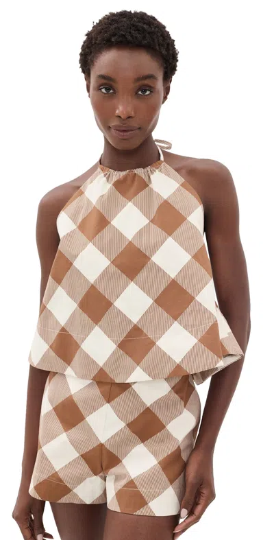 Ser.o.ya Brissa Top Cedarwood Gingham In Brown