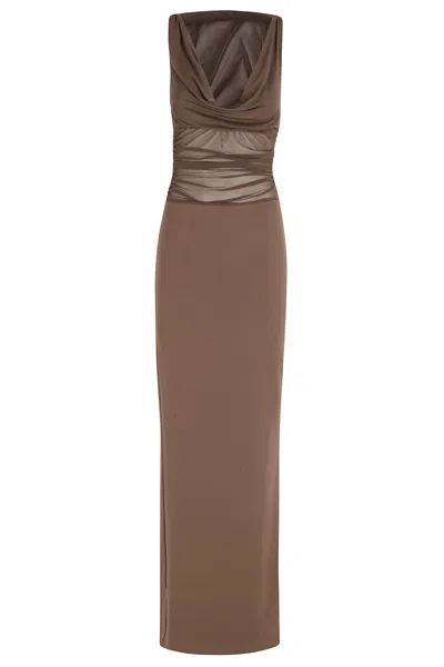 Ser.o.ya Brown Marla Semi-sheer Draped Polyester Maxi Dress