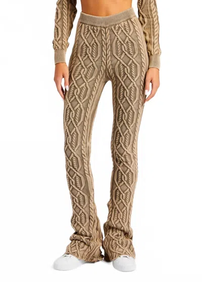 Ser.o.ya Cayenne Cable Knit Flare Pants In Washed Tan In Brown