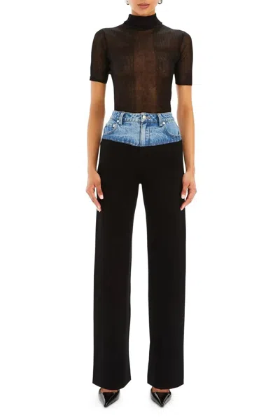Ser.o.ya Chani Knit Straight Denim Pants In Black/river In Multi