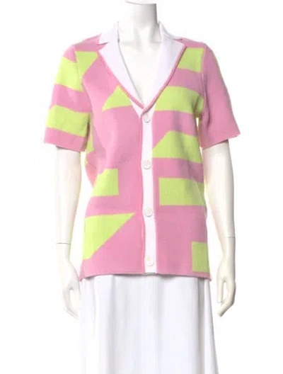 Pre-owned Ser.o.ya Colorblock Pattern Short Sleeve Button-up Top In Pink