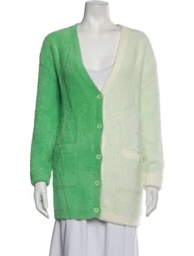 Pre-owned Ser.o.ya Colorblock Pattern V-neck Sweater In Green