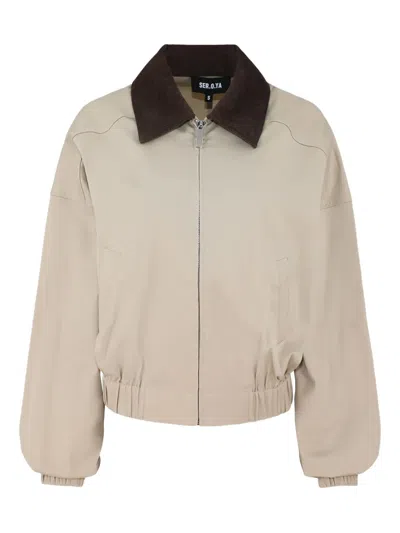 SER.O.YA CONTRAST-COLLAR ZIP-UP JACKET
