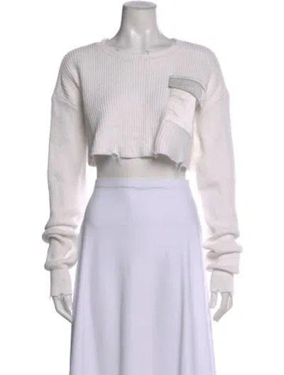 Pre-owned Ser.o.ya Crew Neck Long Sleeve Crop Top In White