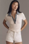 Ser.o.ya Denim-collar Short-sleeve Sweater In White