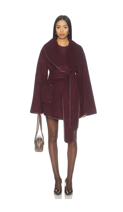 Ser.o.ya Dulcetta Wool Coat With Leather Piping In Burgundy