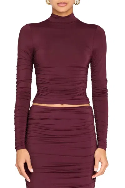 Ser.o.ya Dulcie Ruched Long Sleeve Top In Merlot In Purple