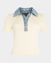 Ser.o.ya Denim-collar Short-sleeve Sweater In Eggshell/coastline