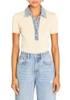 Ser.o.ya Denim-collar Short-sleeve Sweater In Eggshell/coastline