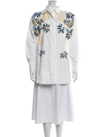 Pre-owned Ser.o.ya Floral Print Long Sleeve Button-up Top In White