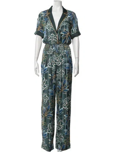 Pre-owned Ser.o.ya Floral Print V-neck Jumpsuit In Blue/green
