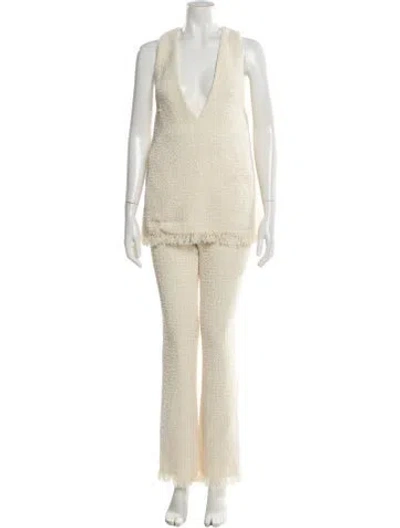 Pre-owned Ser.o.ya Fringe Trim Accent Pant Set In Neutral