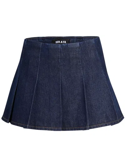 Ser.o.ya Gimlet Mid-rise Pleated Denim Mini Skirt In Denim Rinsed