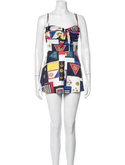 Pre-owned Ser.o.ya Graphic Print Square Neckline Romper W/ Tags In White