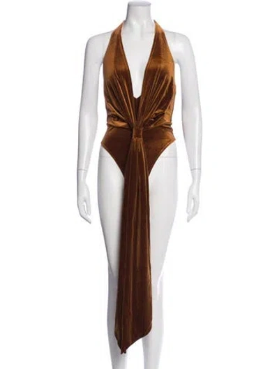 Pre-owned Ser.o.ya Halterneck Sleeveless Bodysuit W/ Tags In Brown/orange