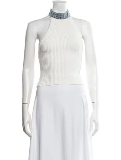 Pre-owned Ser.o.ya Halterneck Sleeveless Crop Top In White