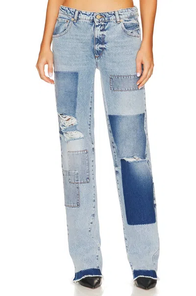 SER.O.YA HEIDI PATCHWORK STRAIGHT-LEG JEANS IN COASTLINE