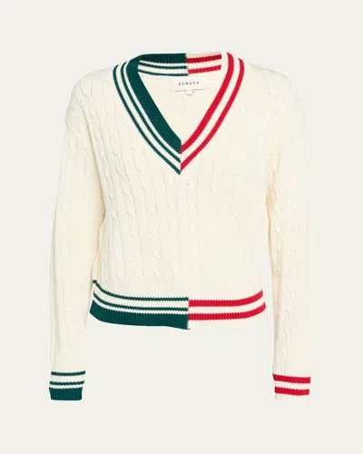 Ser.o.ya Iona Colorblock Cable-knit Sweater In Eggshell V