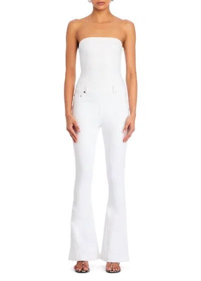 Ser.o.ya Jeanette Stretch Denim Flare Jumpsuit In White