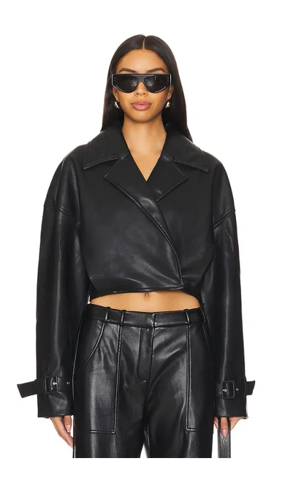 Ser.o.ya Koda Vegan Leather Cropped Trench In Black