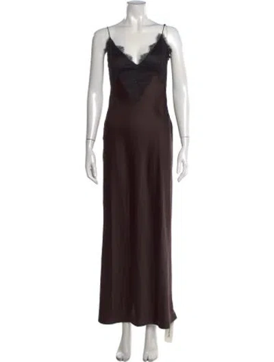 Pre-owned Ser.o.ya Lace Pattern Long Dress In Brown