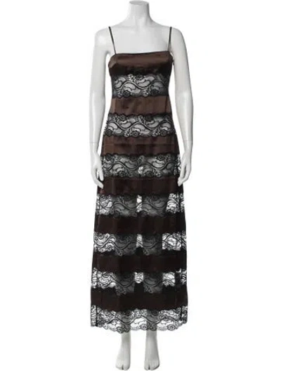 Pre-owned Ser.o.ya Lace Pattern Long Dress In Brown