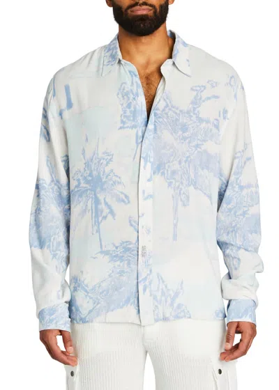 SER.O.YA LAWSON BUTTON DOWN SHIRT IN BLUE PALM