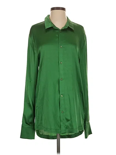 Pre-owned Ser.o.ya Long Sleeve Silk Top Green Collared Neckline Tops
