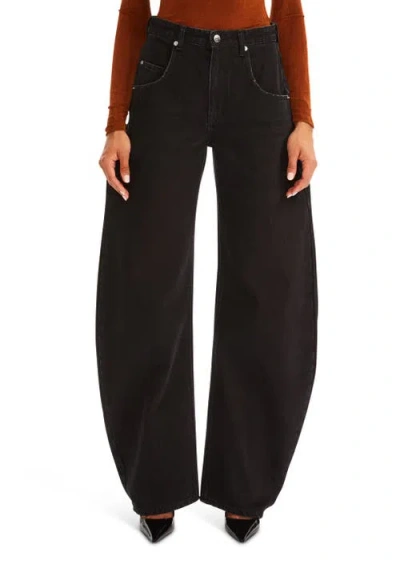 Ser.o.ya Marbel Mid Rise Barrel Jean In Stone Black