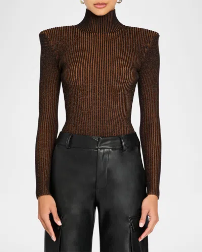 Ser.o.ya Marina Rib-knit Bodysuit In Camel/black