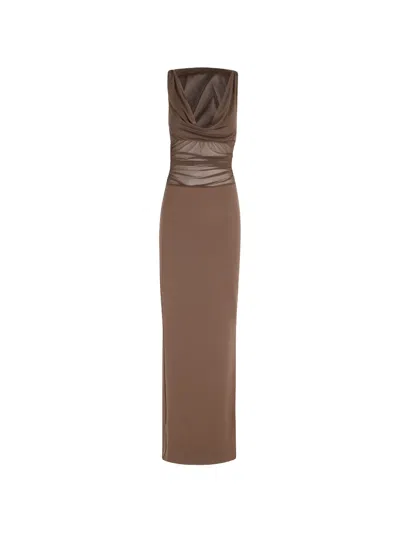 Ser.o.ya Maxi Marla Draped Tulle-panel Dress In Brown