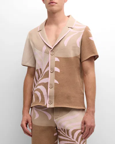 Ser.o.ya Men's Lei Terry Jacquard Shirt In Jacquard Brown Pink