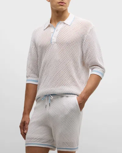 Ser.o.ya Men's Zane Crochet Polo Shirt In White/blue