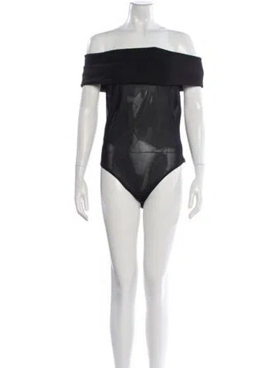 Pre-owned Ser.o.ya Mesh Off-the-shoulder Bodysuit In Black