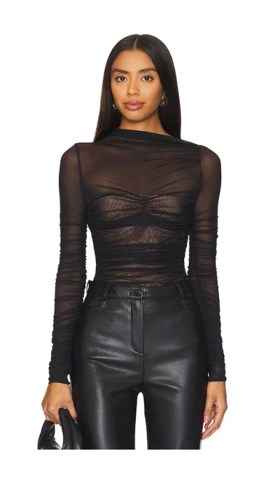 Ser.o.ya Mila Ruched Bodysuit With Asymetric Neck In Black