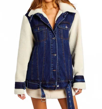 Ser.o.ya Mink Teddy Denim Jacket In Deep Sea In Blue