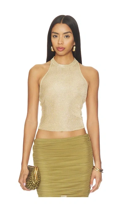 Ser.o.ya Minnie Metallic Knit Halter Top In Gold