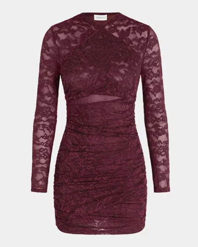 Ser.o.ya Moxey Ruched Lace Mini Dress In Burgundy