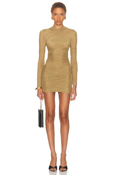 Ser.o.ya Moxey Ruched Mesh Mini Dress In Brown