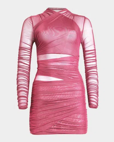 Ser.o.ya Moxey Ruched Mesh Mini Dress In Red