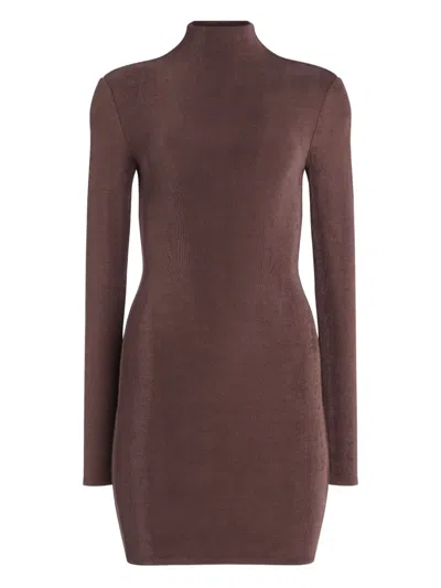Ser.o.ya Nara High-neck Long-sleeve Mini Dress In Brown