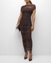 Ser.o.ya Noel Gathered Mesh Maxi Dress In Ash Brown