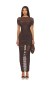 Ser.o.ya Noel Gathered Mesh Maxi Dress In Ash Brown