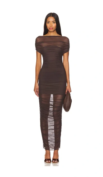 SER.O.YA NOEL OFF SHOULDER MESH MIDI DRESS