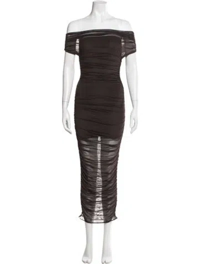 Pre-owned Ser.o.ya Off-the-shoulder Long Dress In Brown
