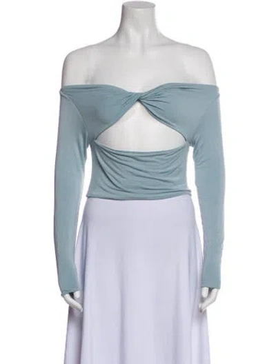 Pre-owned Ser.o.ya Off-the-shoulder Long Sleeve Bodysuit In Blue