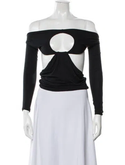 Pre-owned Ser.o.ya Off-the-shoulder Long Sleeve Crop Top In Black