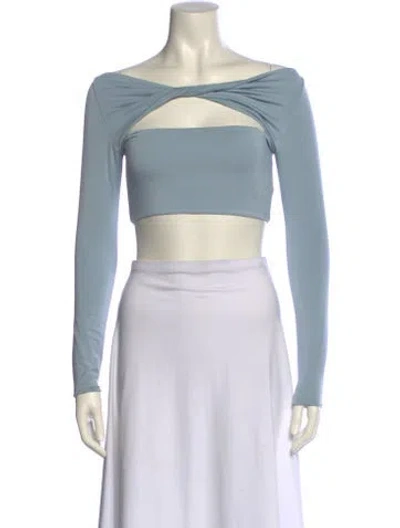 Pre-owned Ser.o.ya Off-the-shoulder Long Sleeve Crop Top In Blue