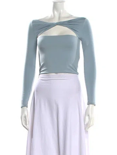 Pre-owned Ser.o.ya Off-the-shoulder Long Sleeve Crop Top In Blue